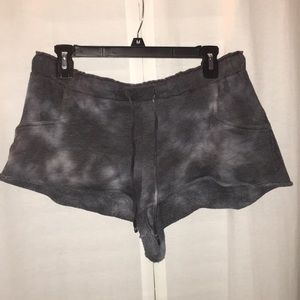 grey and black shirt shorts, stretchy waistband